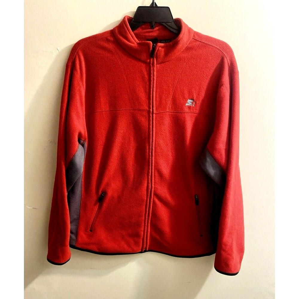 Starter Track Jacket Mens Sz L Large 42-44 Red Gray Full Zip Fleece Zip Pockets